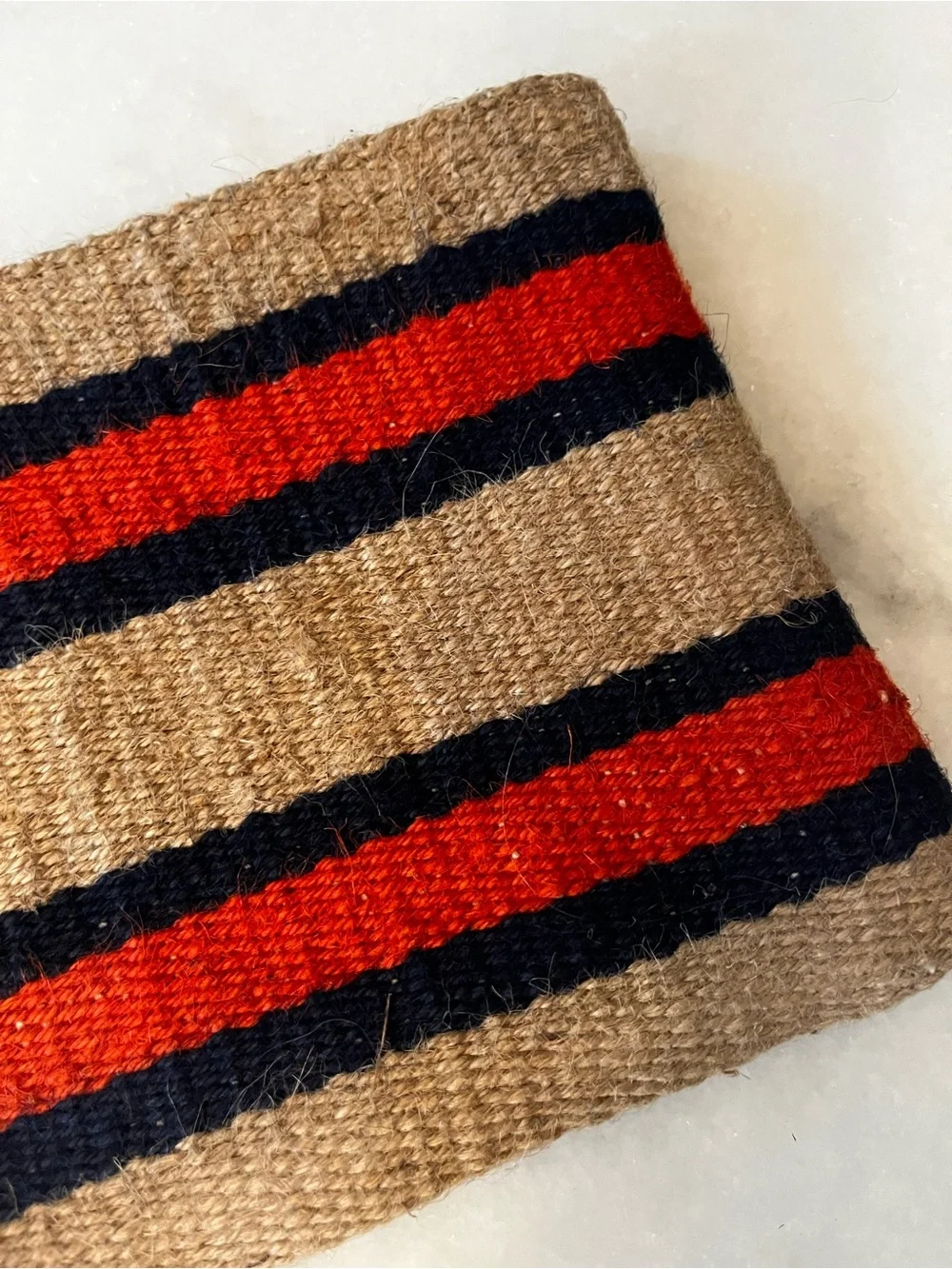 J. Jill Jute Striped Wristlet Clutch Tan Orange Navy Blue Tassel Boho